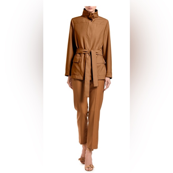 Agnona Wool Cargo-Pocket Drawstring Waist Jacket Size 38/2 Camel Brown - Picture 1 of 12